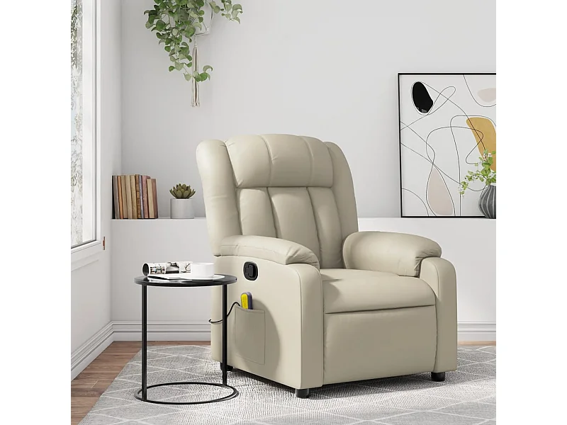 Sillón reclinable de masaje cuero sintético crema YOE71283