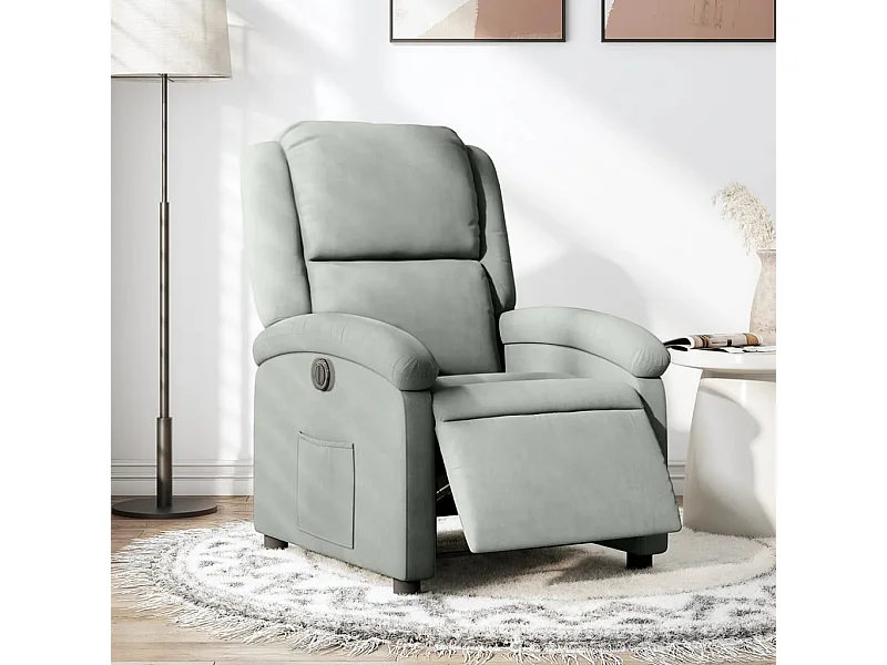 Fauteuil inclinable électrique gris clair velours REO91788