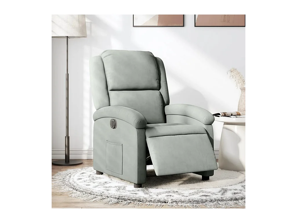Fauteuil inclinable électrique gris clair velours REO91788