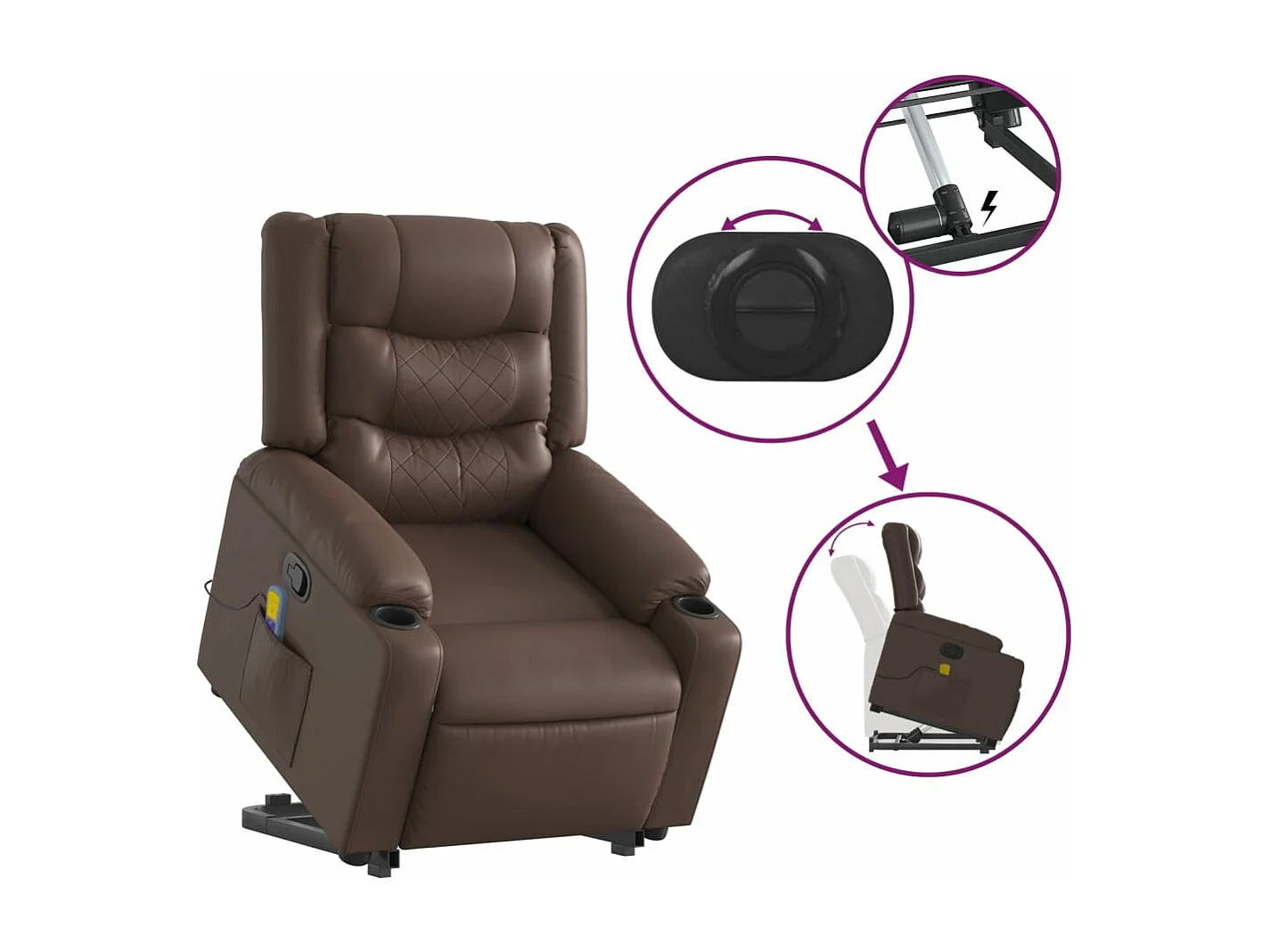 Fauteuil inclinable de massage Marron Similicuir REO81724