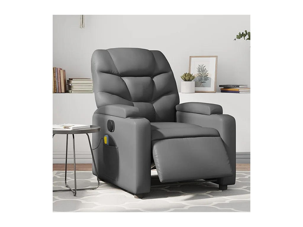 Fauteuil de massage inclinable électrique gris similicuir REO98391