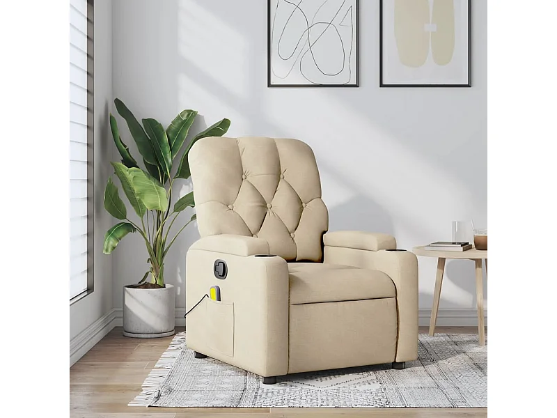Fauteuil de massage inclinable Crème Tissu REO34575