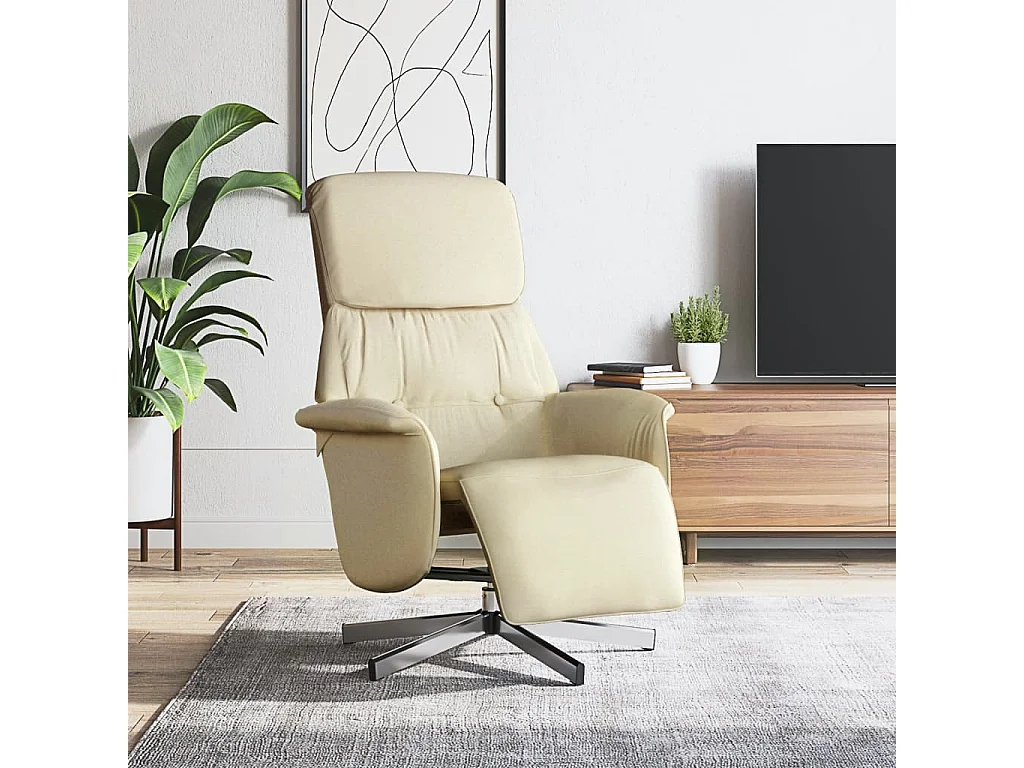 Fauteuil inclinable avec repose-pied crème tissu REO41085