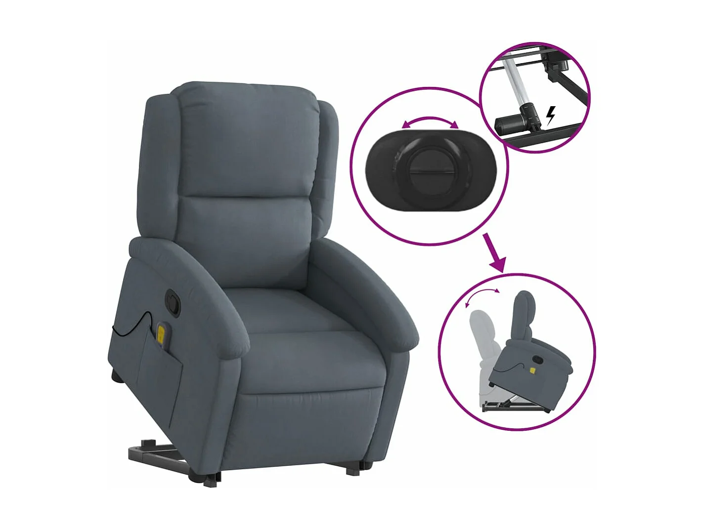 Fauteuil de massage inclinable Gris foncé Velours REO60604