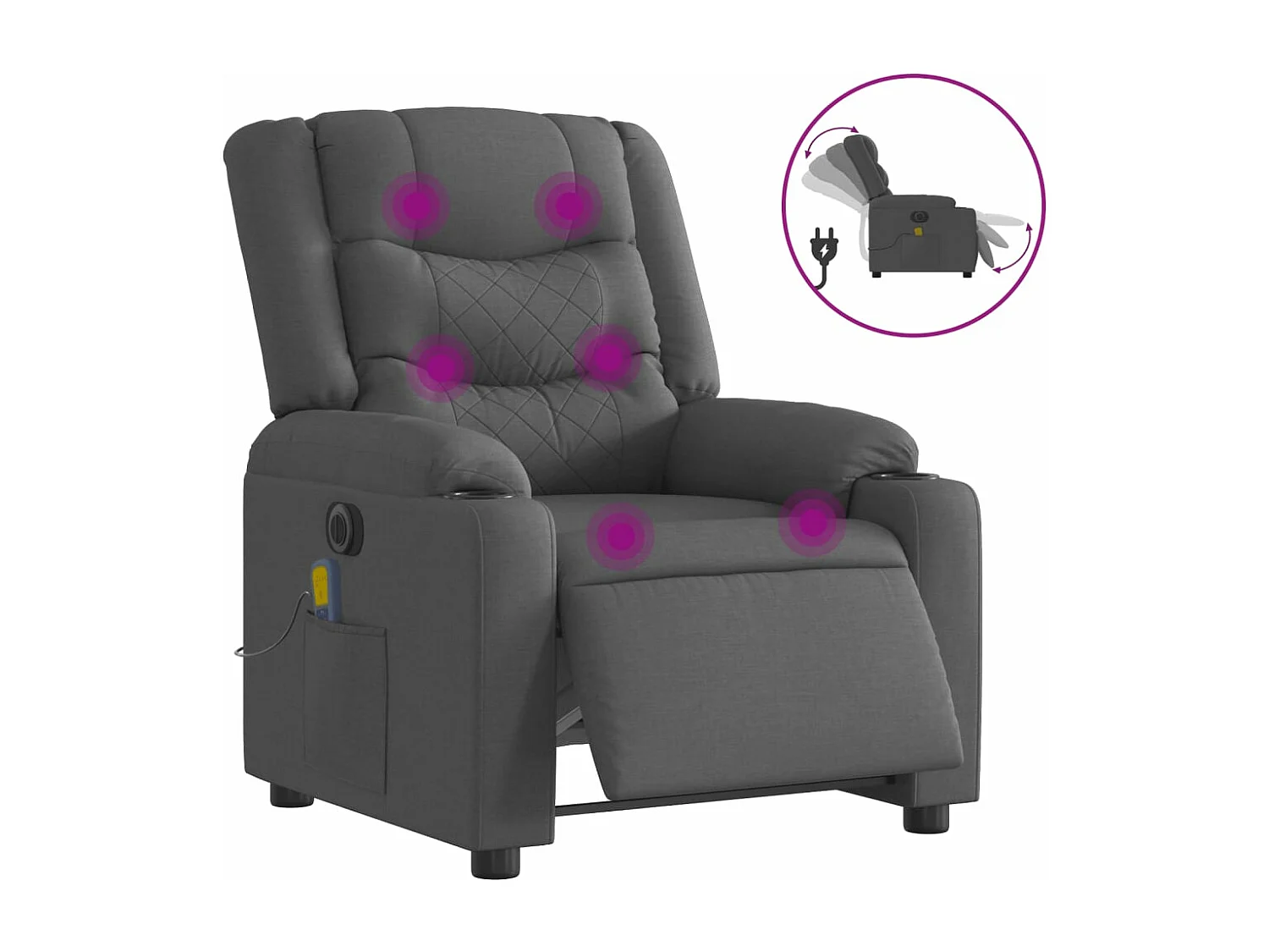 Sillón reclinable de masaje eléctrico tela gris oscuro YOE42596