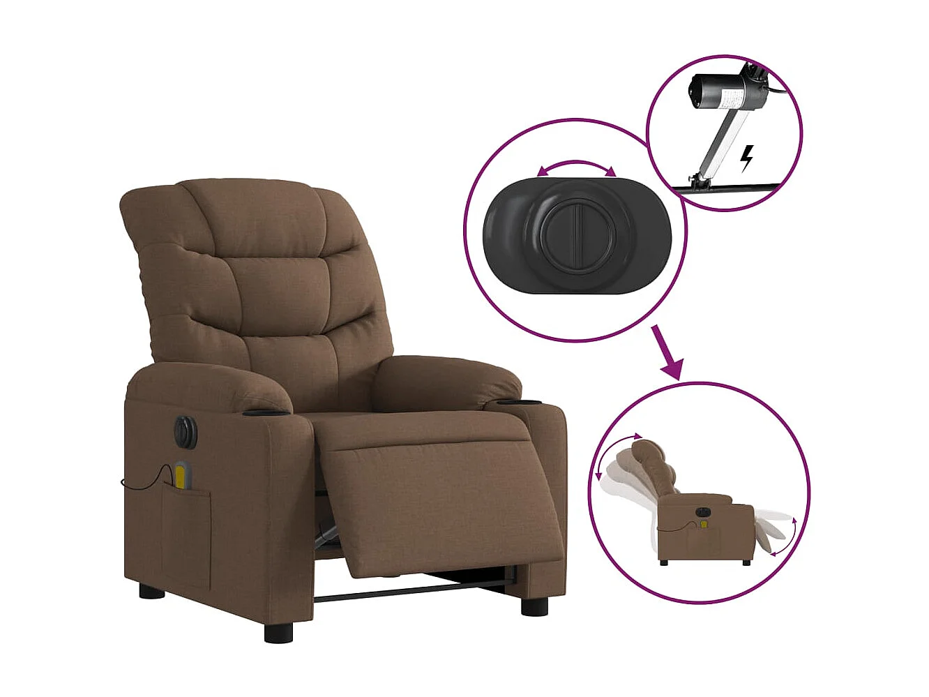 Sillón reclinable de masaje eléctrico tela marrón YOE85639