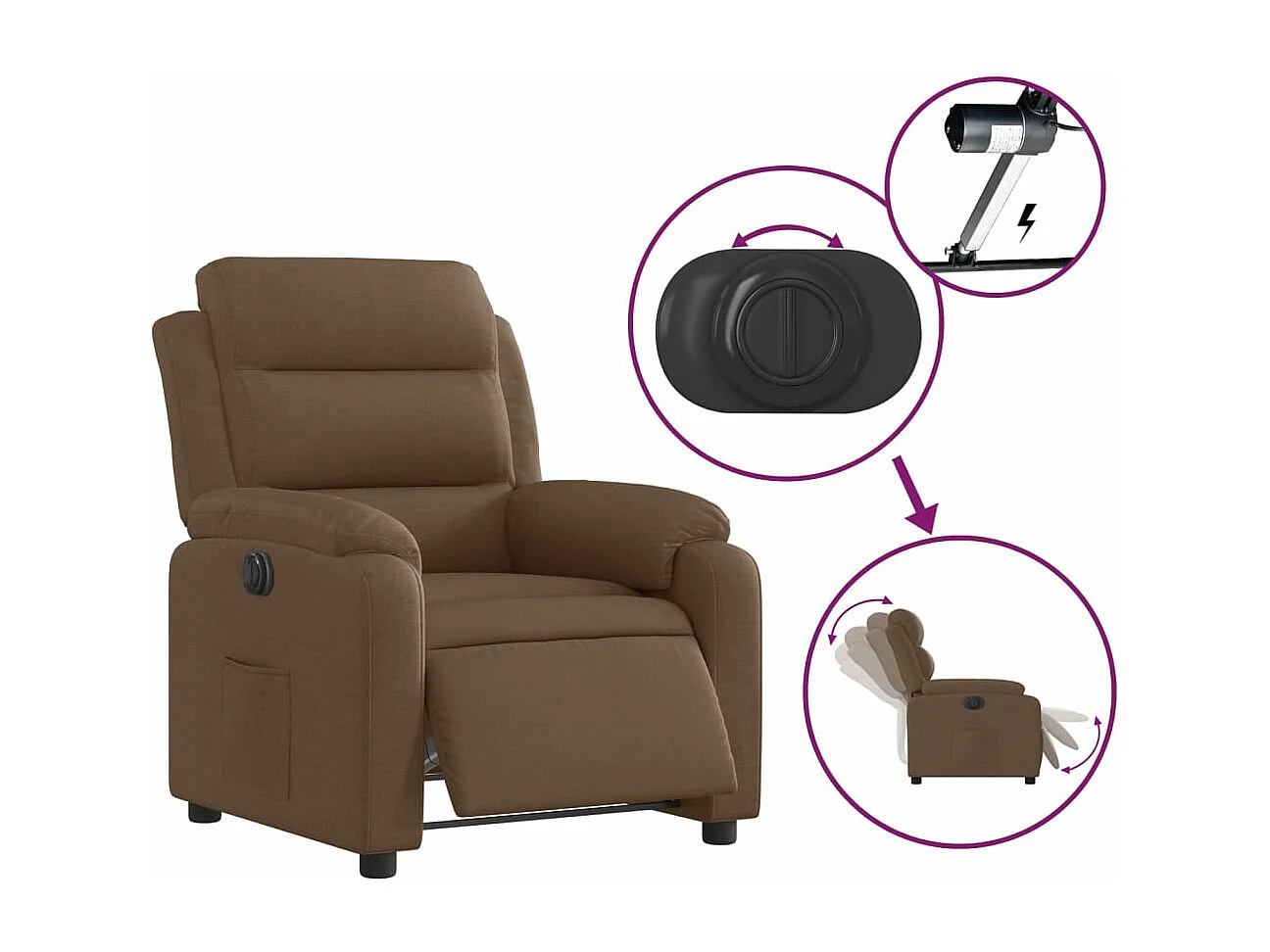 Sillón reclinable eléctrico de tela marrón YOE60355