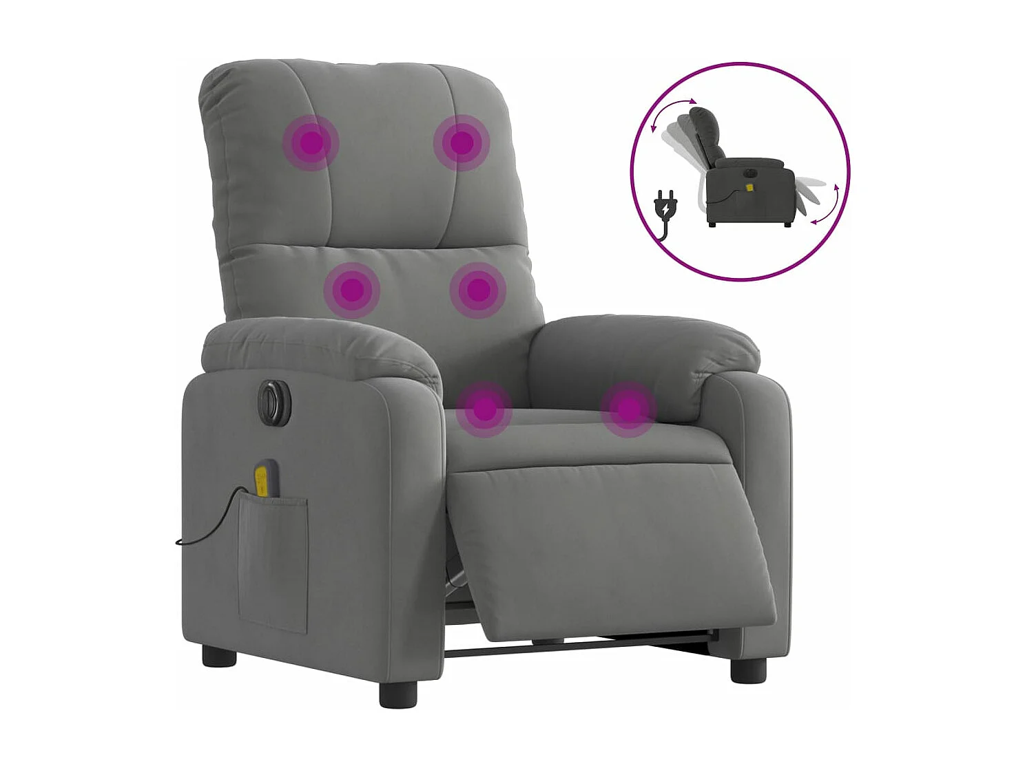 Fauteuil inclinable de massage électrique gris foncé REO81838