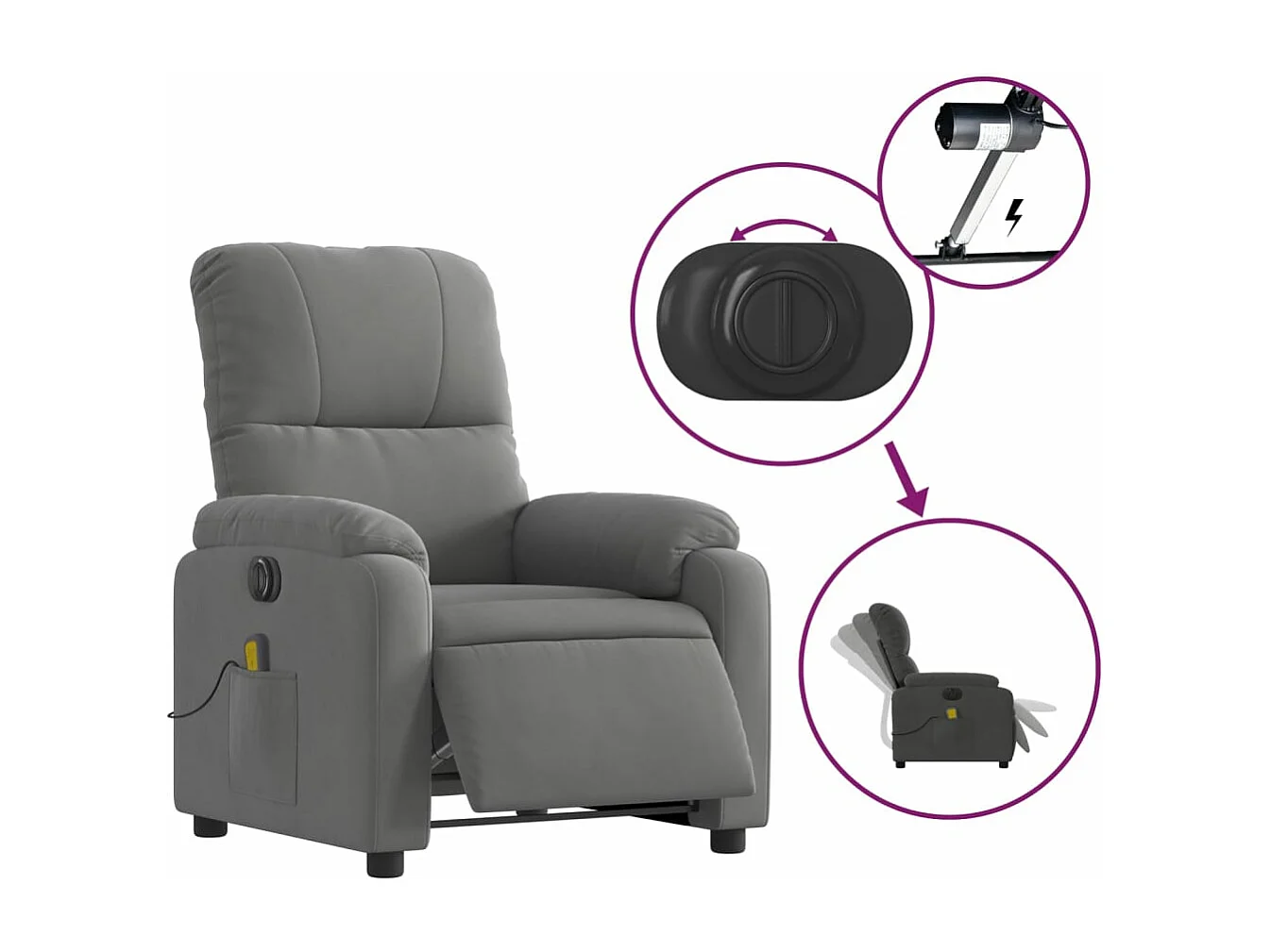 Sillón reclinable masaje eléctrico tela microfibra gris oscuro YOE52527