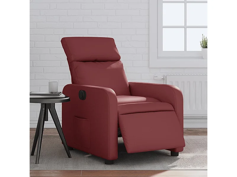 Sillón reclinable eléctrico de cuero sintético rojo tinto YOE97040