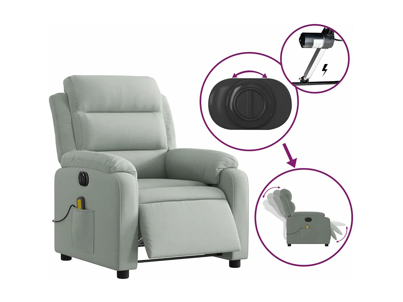 Sillón reclinable de masaje eléctrico terciopelo gris claro YOE85348