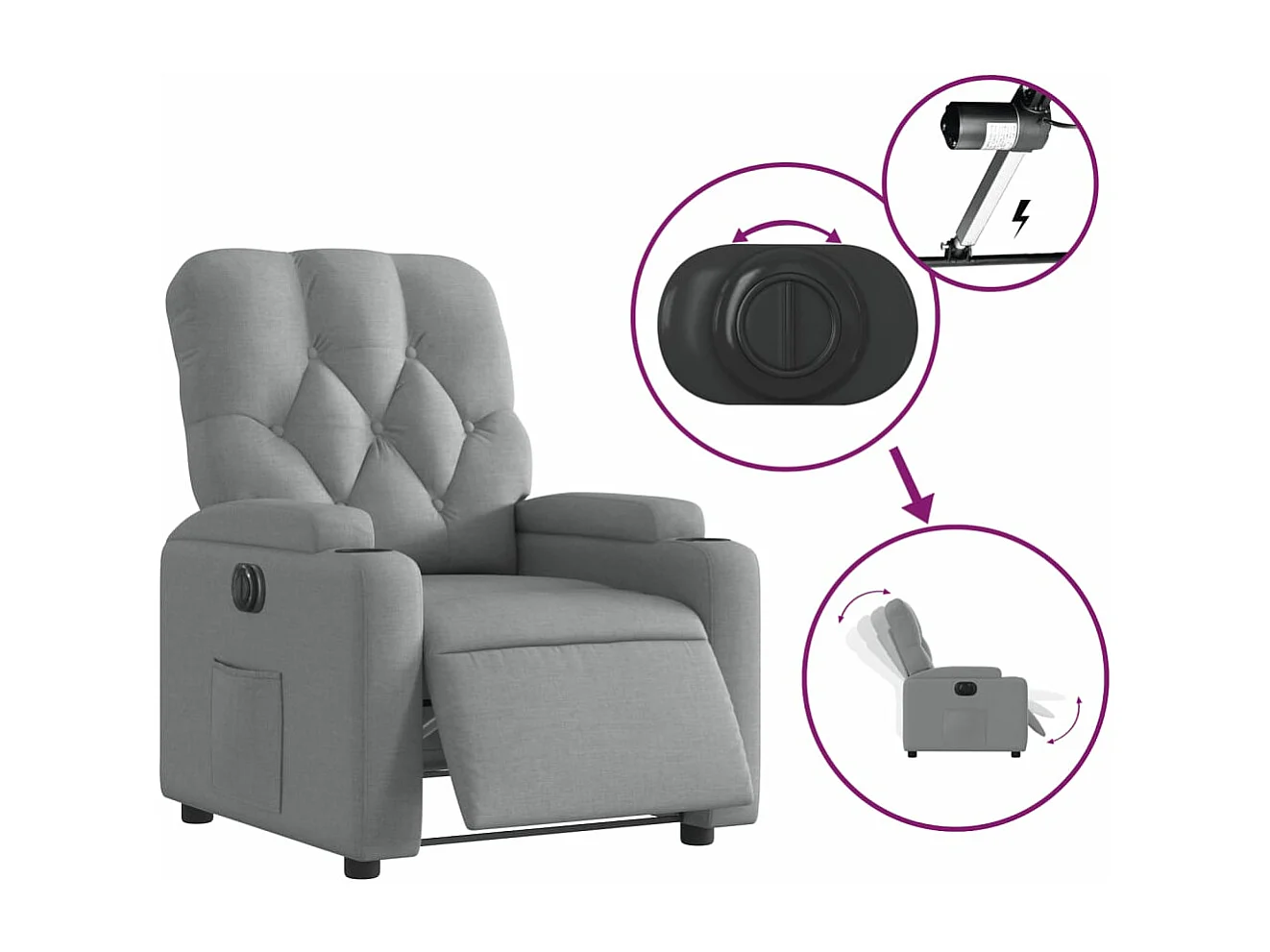 Fauteuil inclinable électrique Gris clair Tissu REO97822
