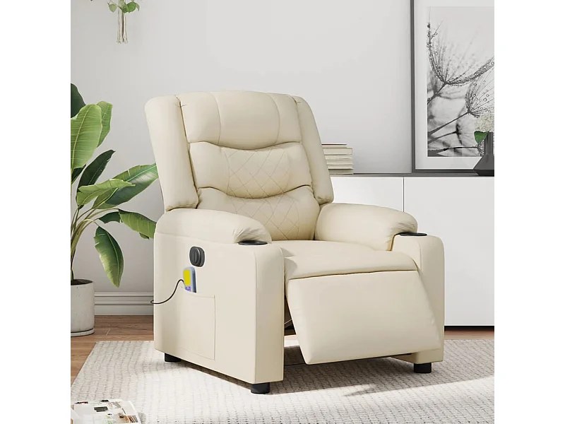 Fauteuil de massage inclinable électrique crème similicuir REO10780