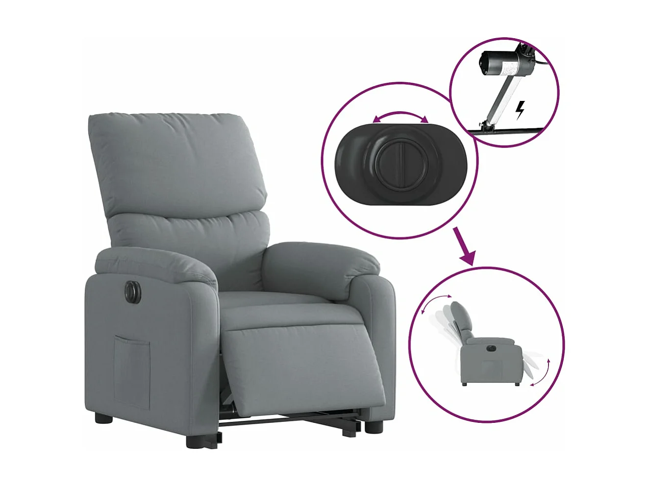 Fauteuil inclinable électrique gris clair tissu REO88361