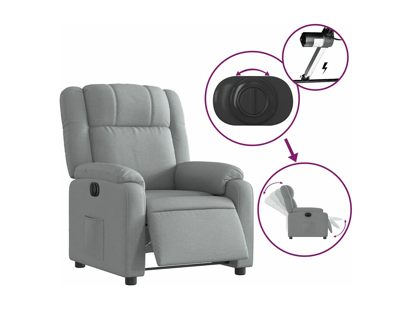 Fauteuil inclinable électrique Gris clair Tissu REO51529