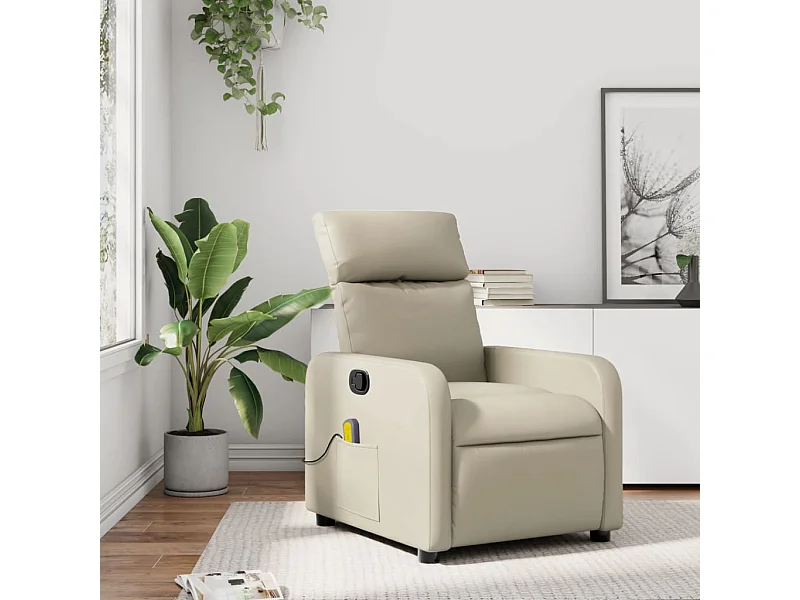 Sillón reclinable de masaje cuero sintético crema YOE12350