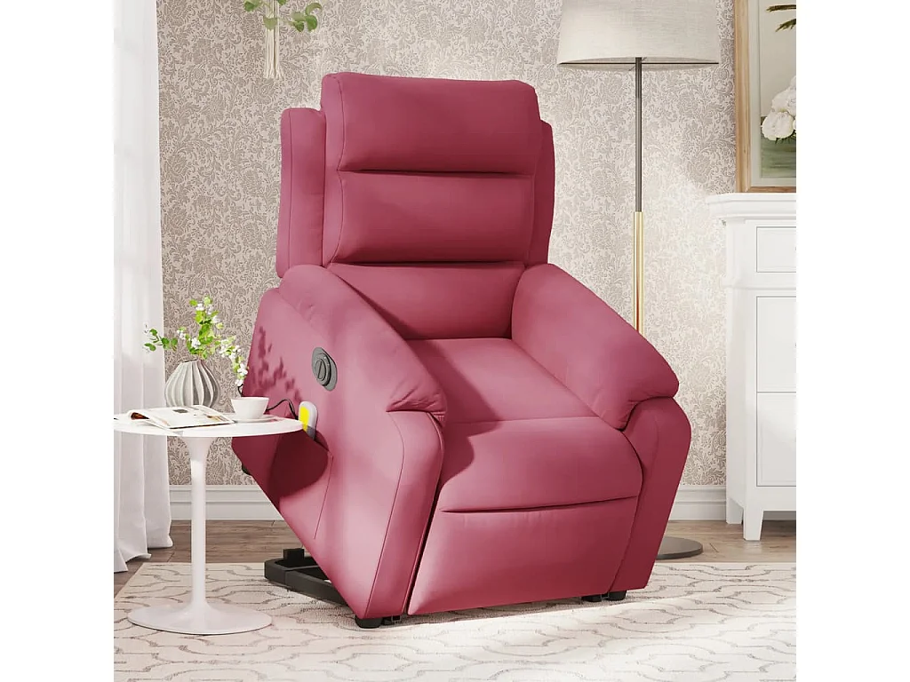 Sillón de masaje reclinable elevable terciopelo rojo tinto YOE94070