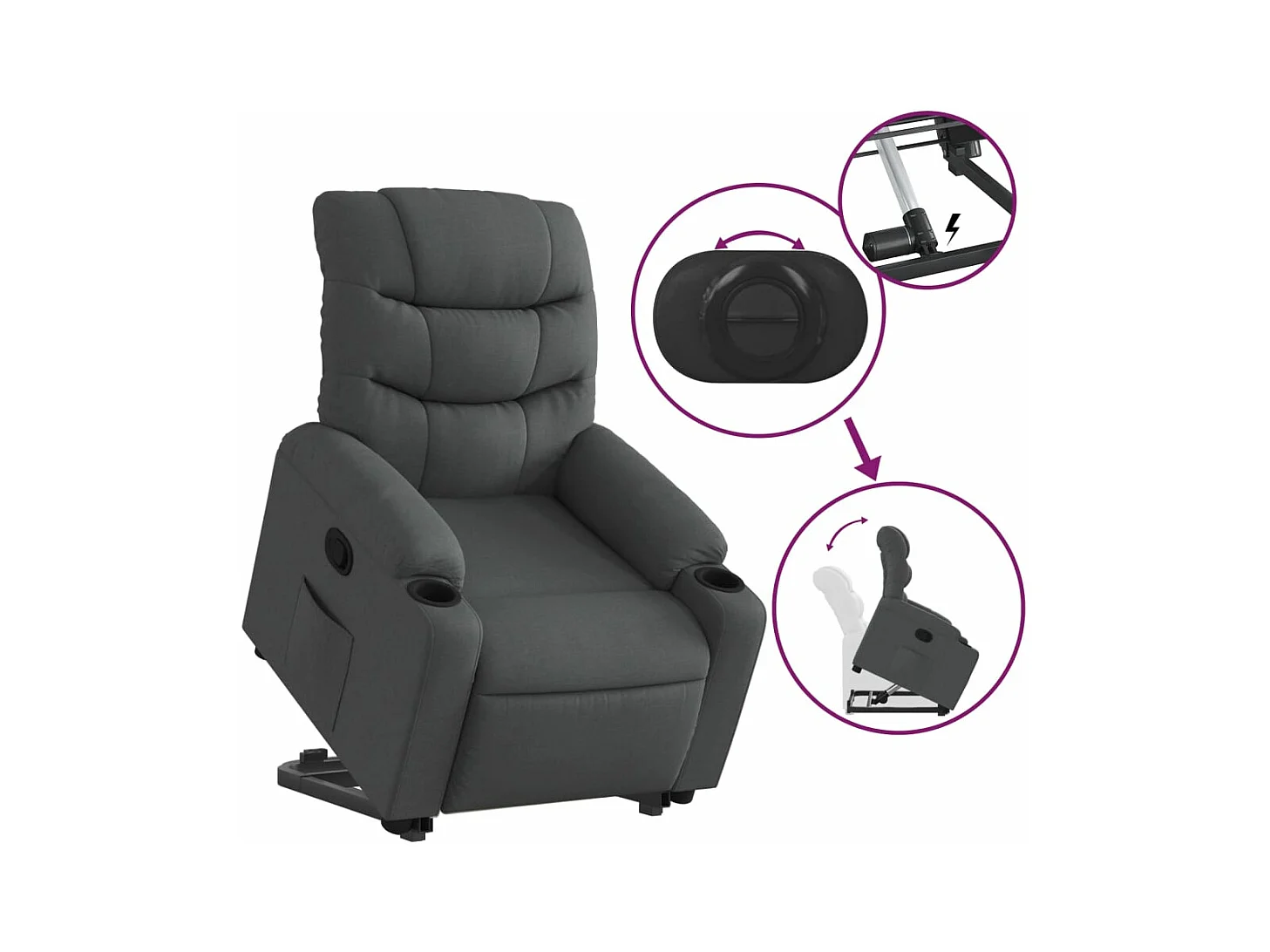 Relaxsessel | Fernsehsessel mit Aufstehhilfe Dunkelgrau Stoff -gkd726905