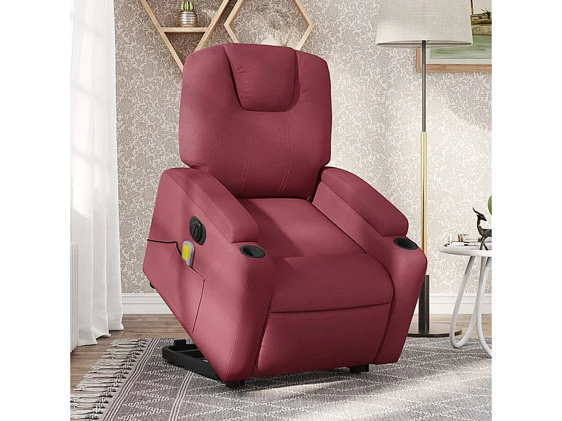 Sillón de masaje elevable eléctrico tela rojo tinto YOE85644