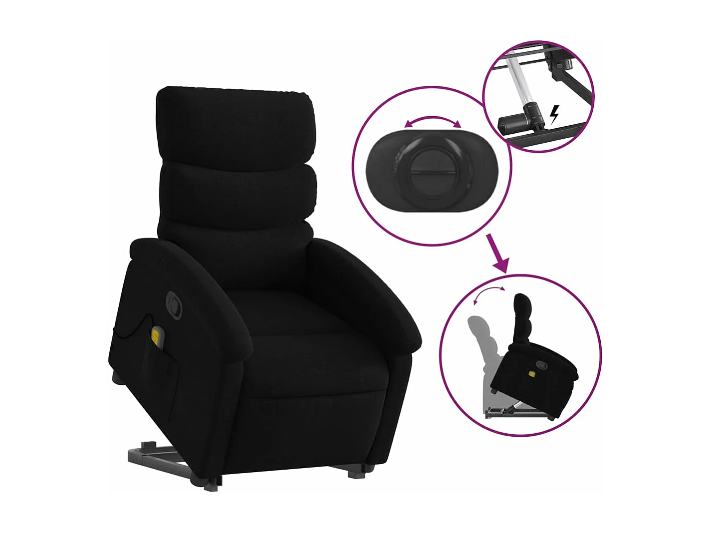 Sillón reclinable de masaje elevable tela negro YOE75736