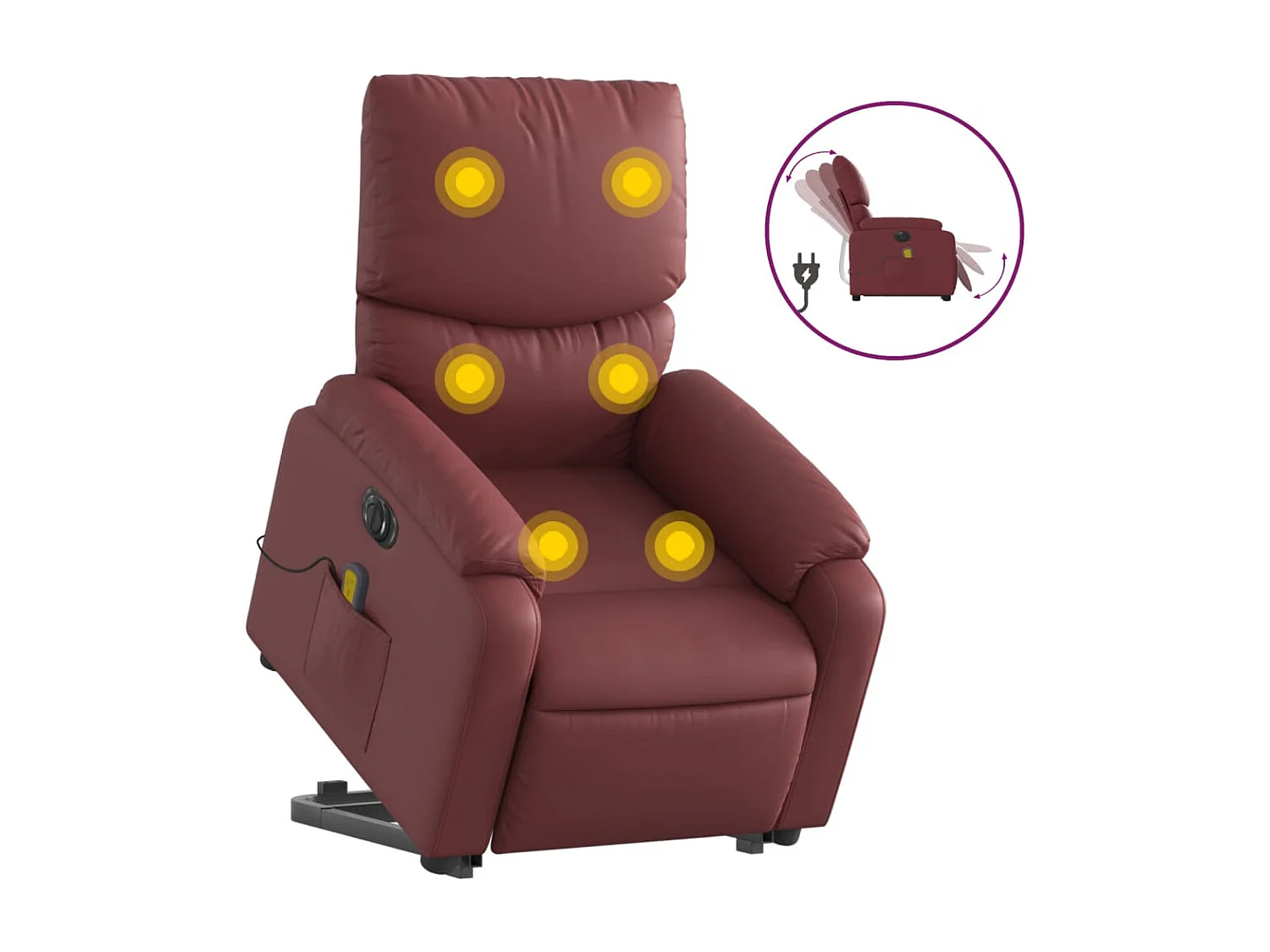 Sillón de masaje elevable eléctrico cuero artificial rojo tinto YOE78684