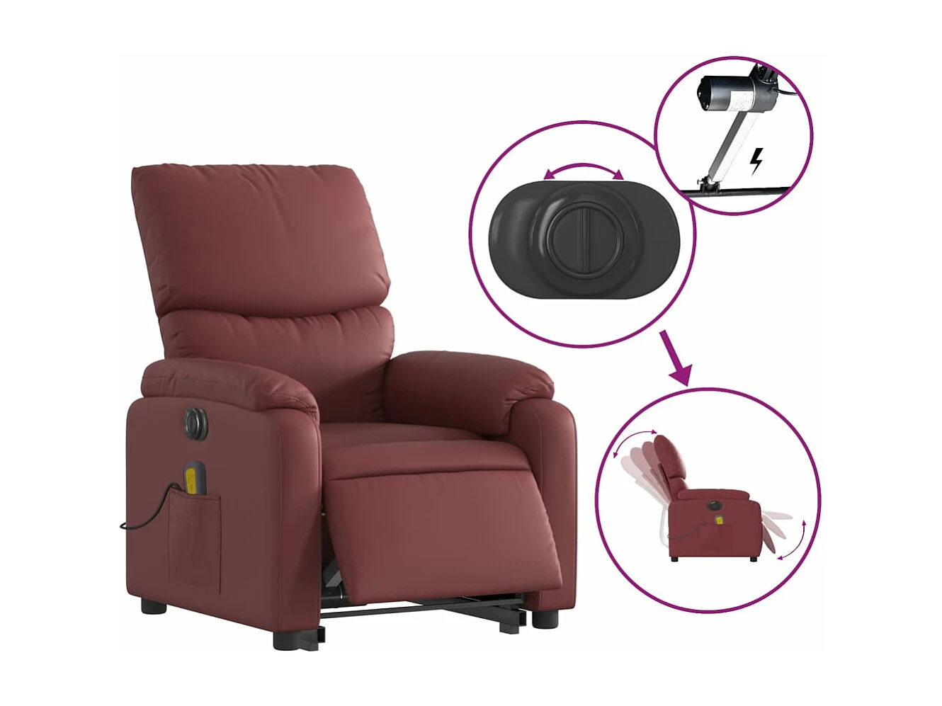 Sillón de masaje elevable eléctrico cuero artificial rojo tinto YOE78684