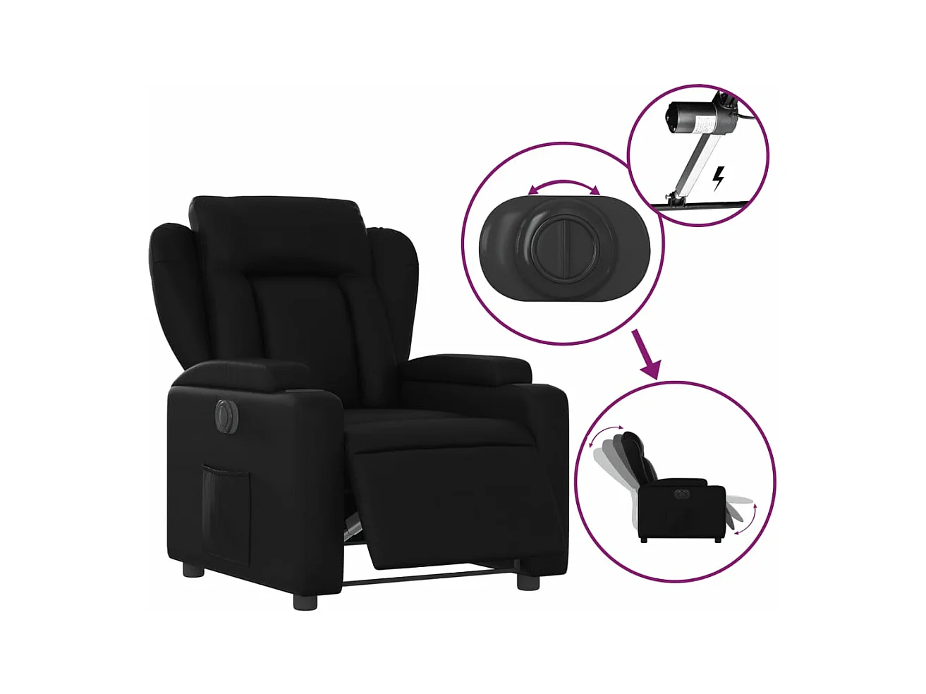Fauteuil inclinable électrique Noir Similicuir REO80574