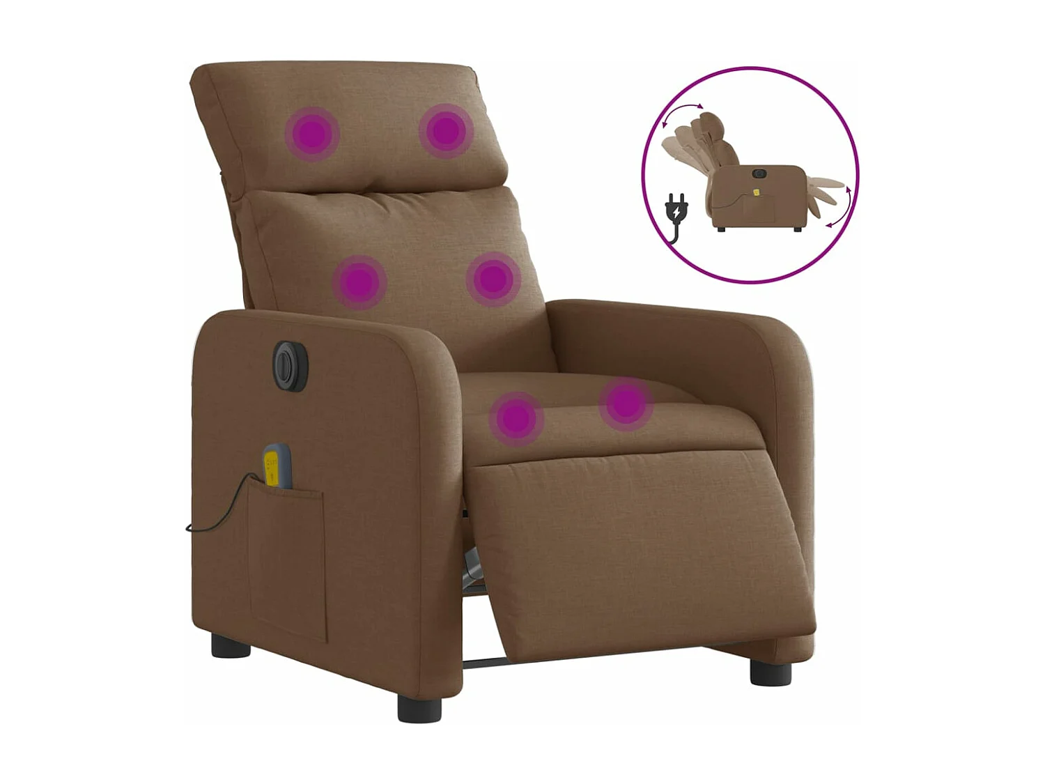 Fauteuil inclinable de massage électrique marron tissu REO27604