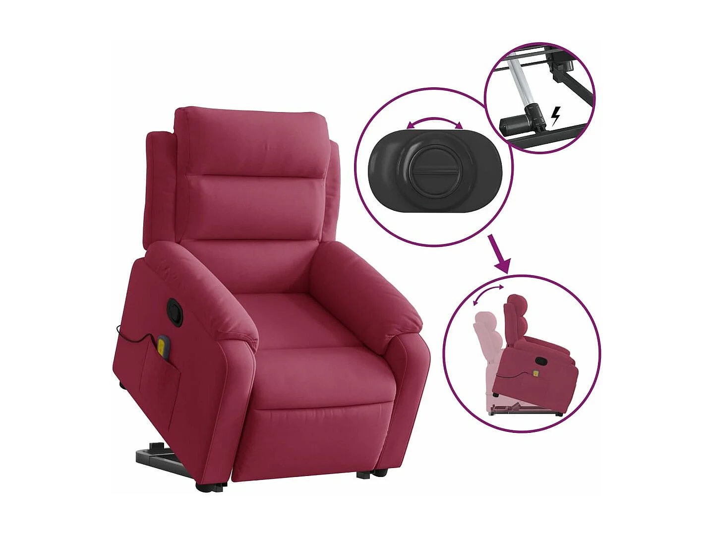 Sillón reclinable de masaje elevable terciopelo rojo tinto YOE64241