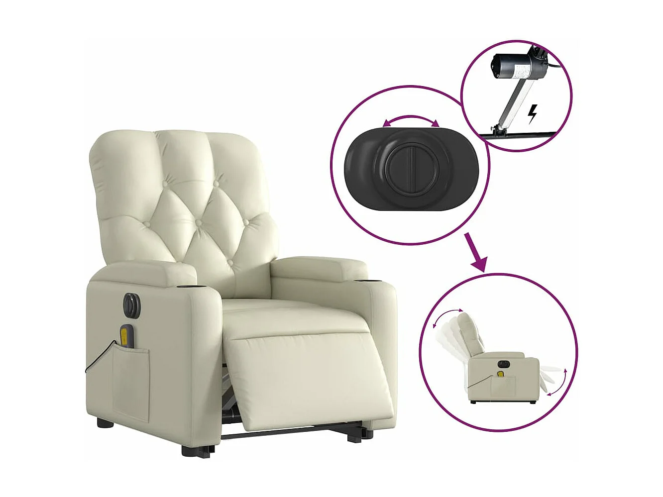 Sillón de masaje elevable eléctrico cuero sintético crema YOE93381