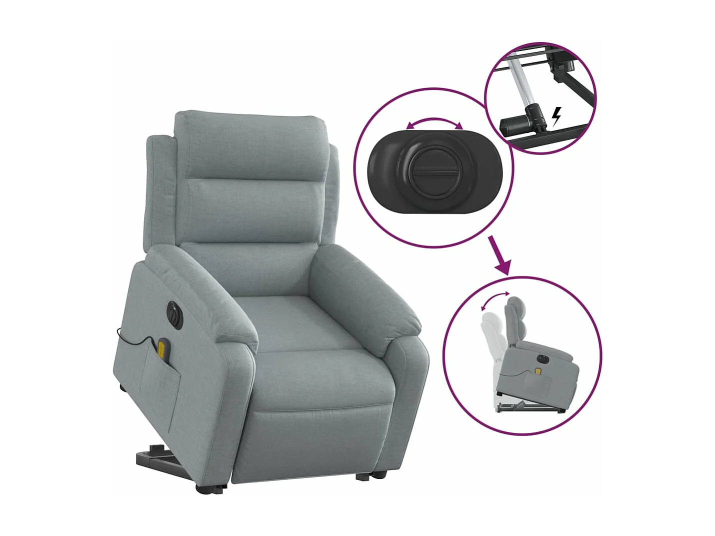 Sillón de masaje eléctrico reclinable elevable tela gris claro YOE65312