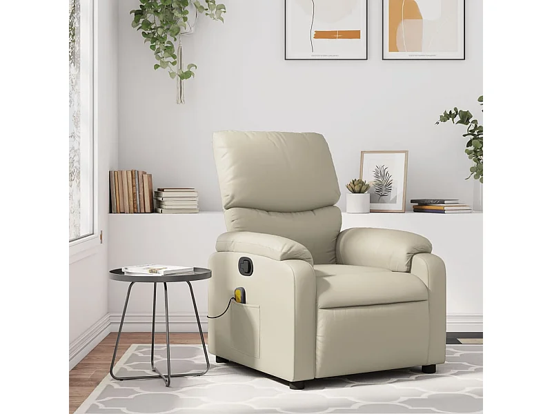 Sillón reclinable de masaje cuero sintético crema YOE99835