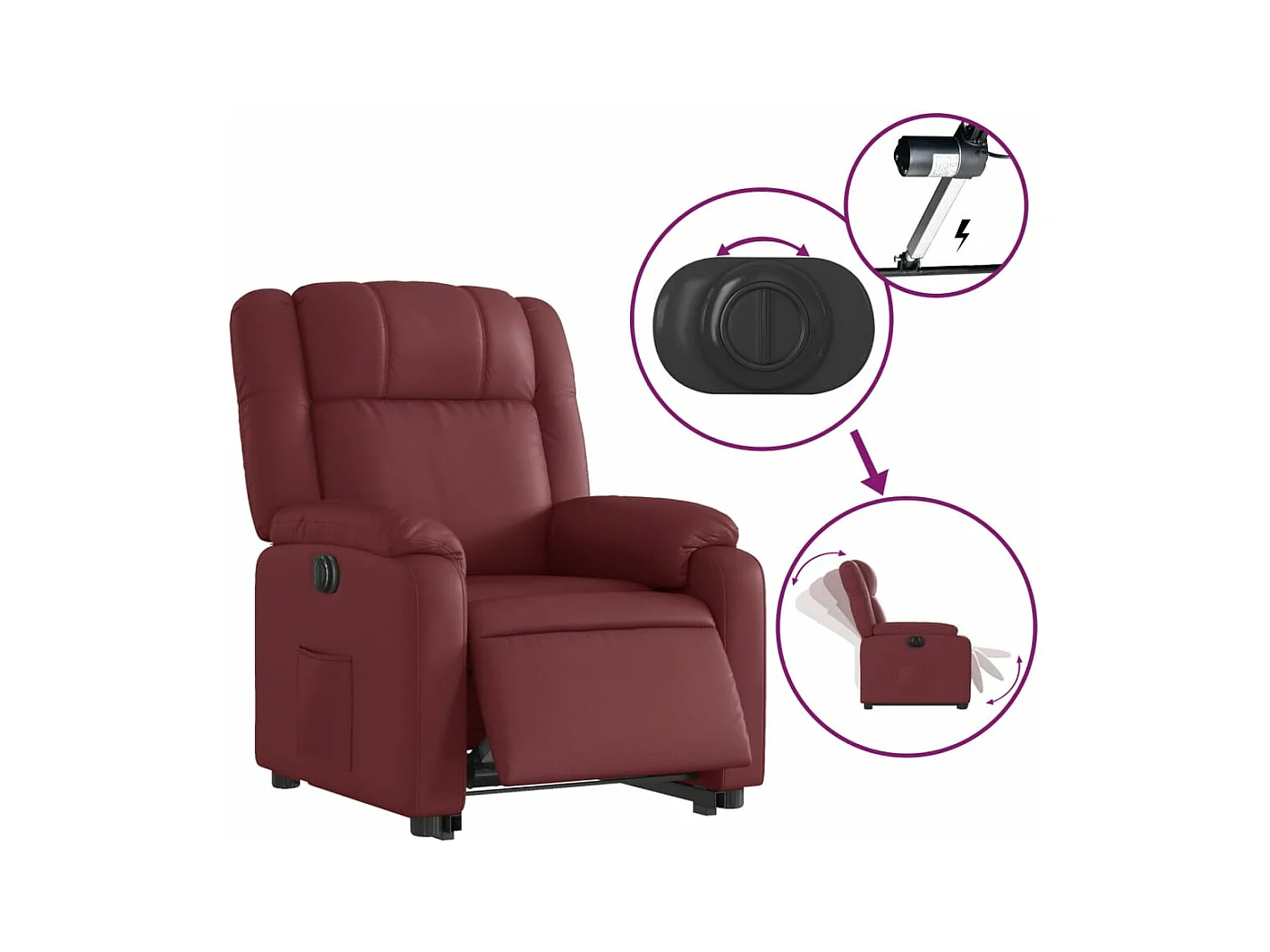 Fauteuil inclinable électrique rouge bordeaux similicuir REO39796