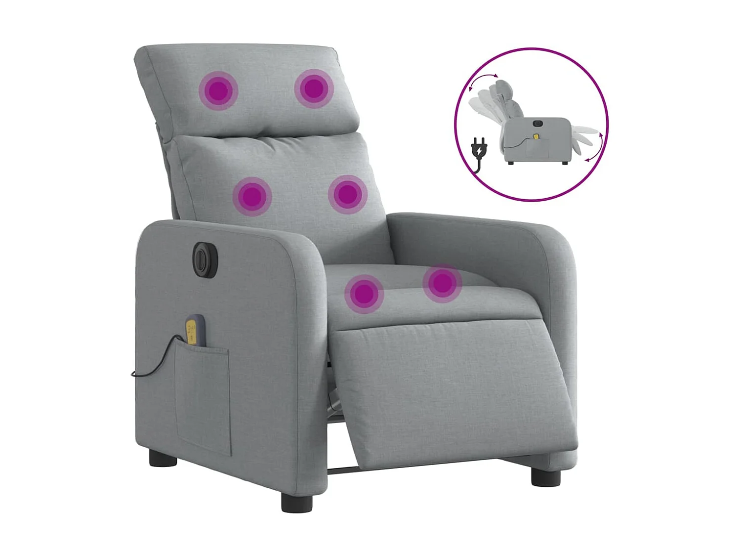 Fauteuil de massage inclinable électrique gris clair tissu REO65752