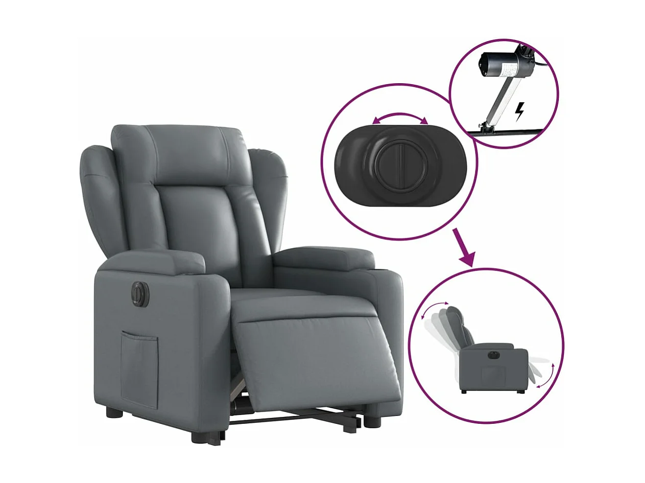 Fauteuil inclinable électrique gris similicuir REO12019