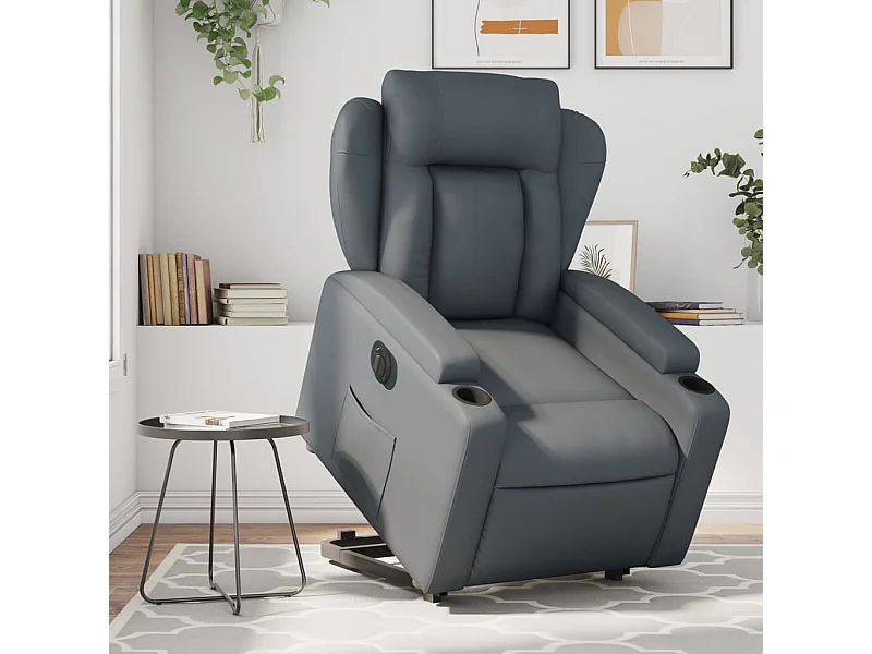 Sillón reclinable elevable eléctrico de cuero sintético gris YOE14961