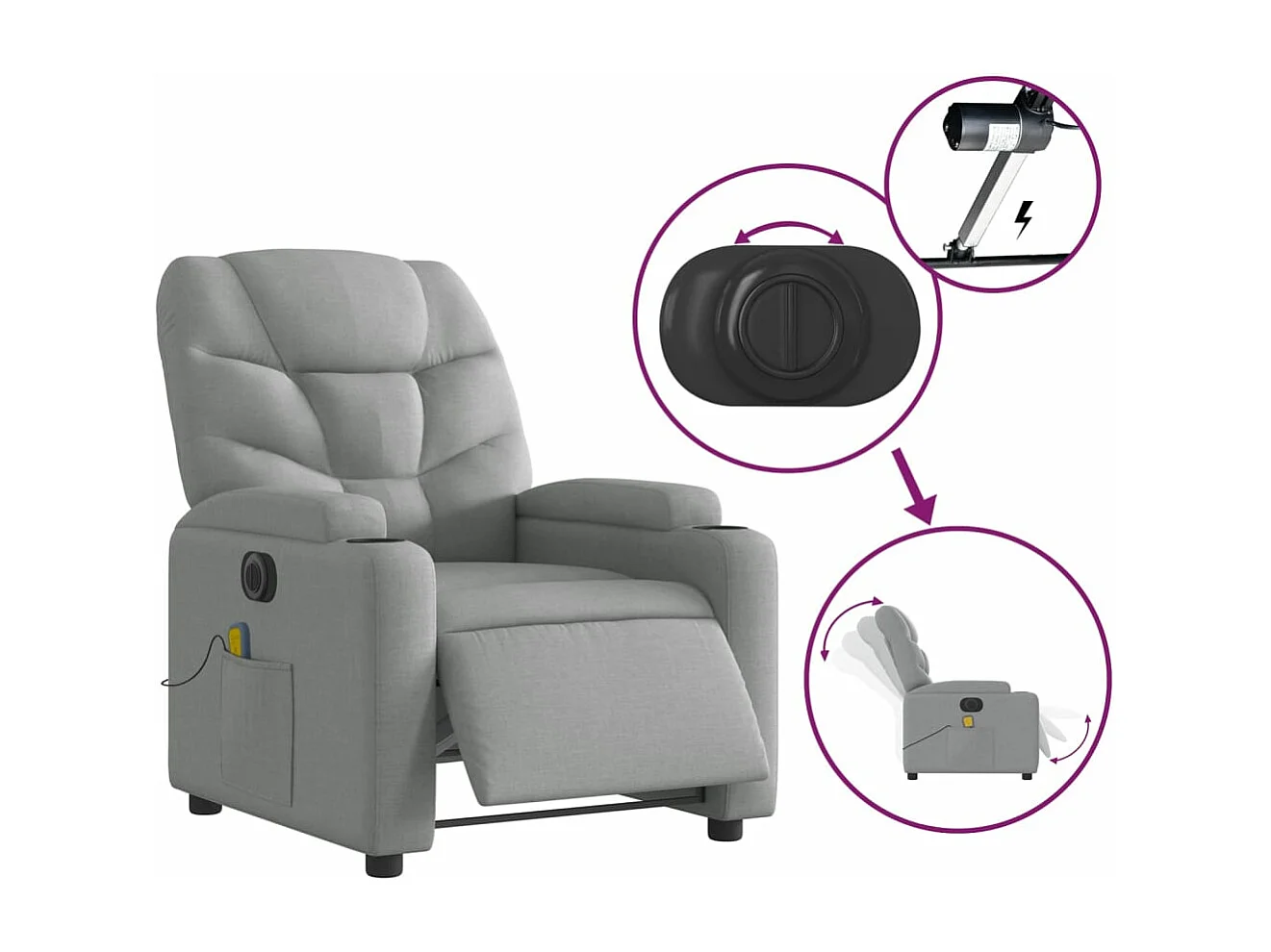 Fauteuil de massage inclinable électrique gris clair tissu REO34491