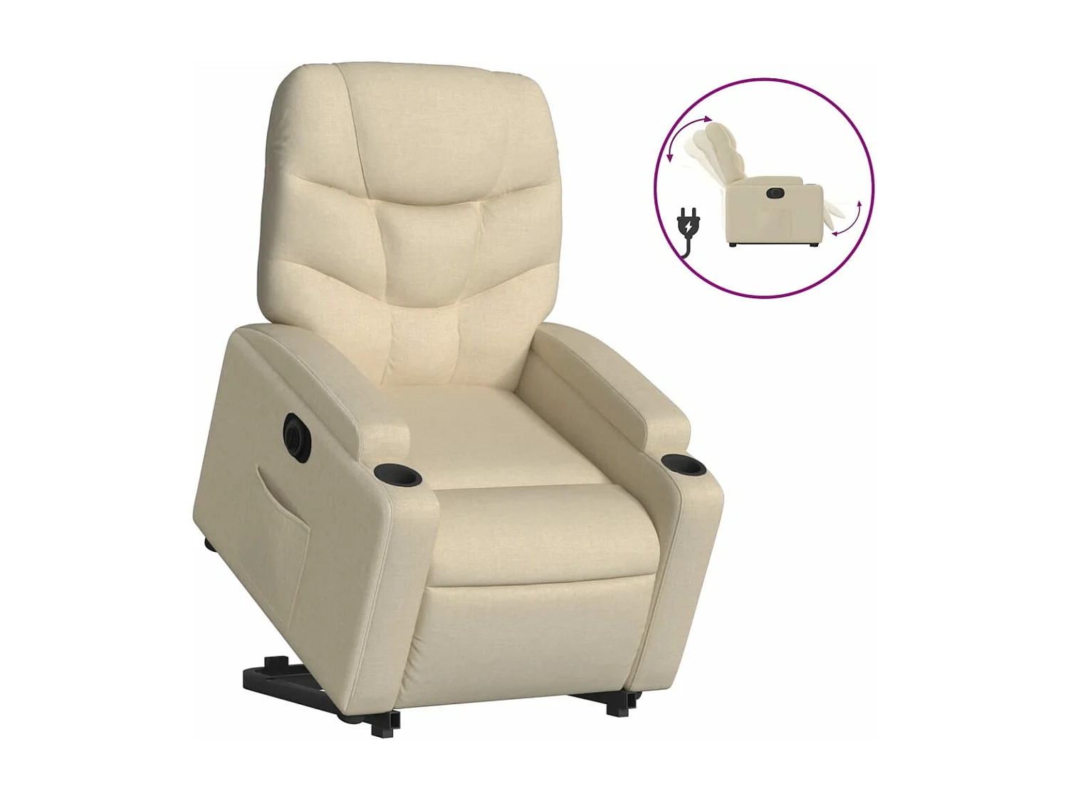 Sillón eléctrico reclinable elevable de tela color crema YOE15712