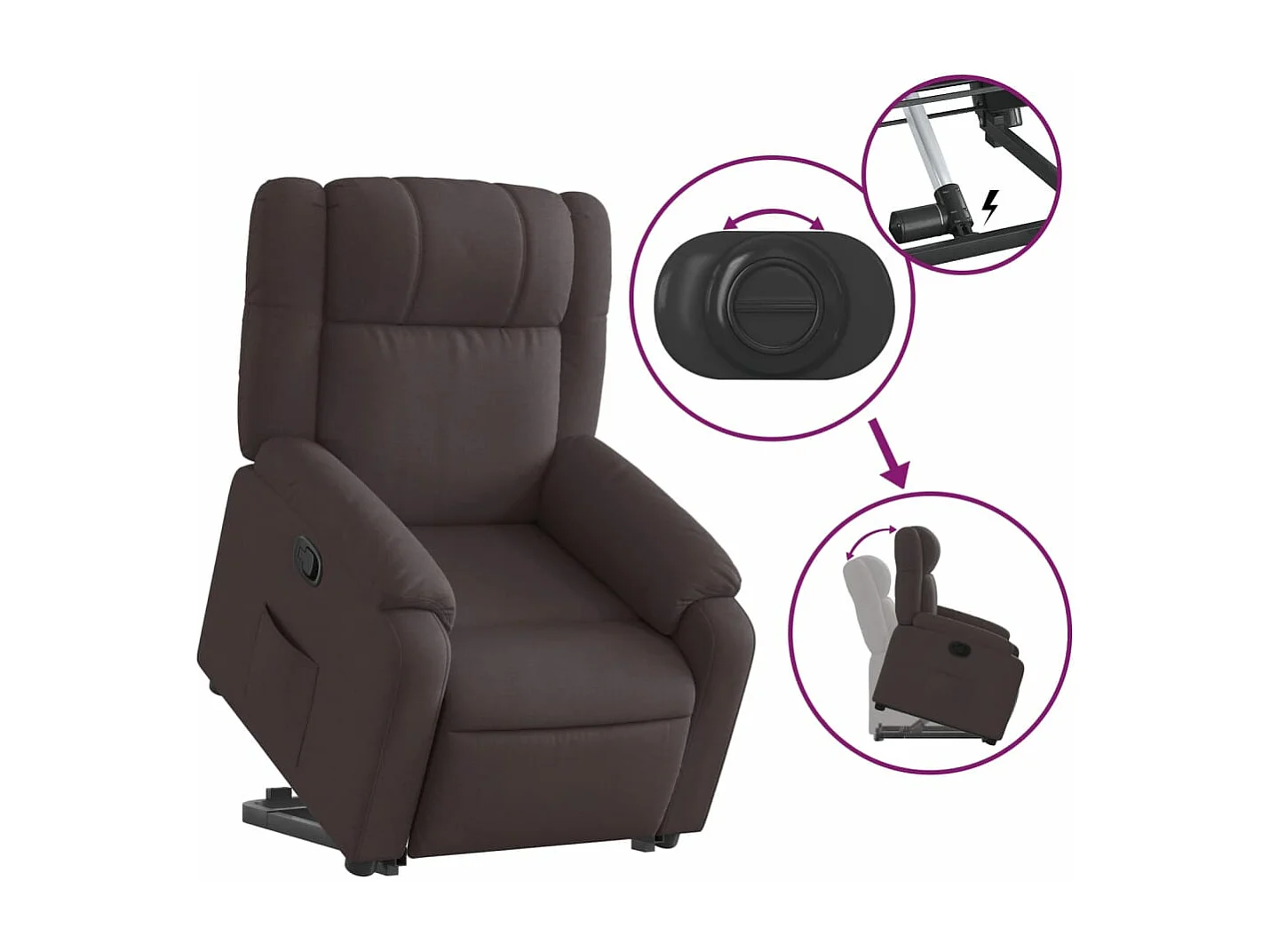 Fauteuil inclinable marron foncé tissu REO15941