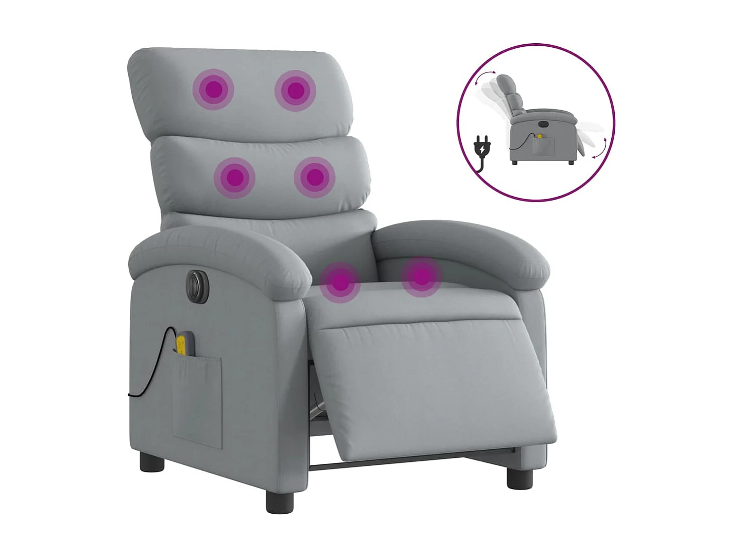 Fauteuil de massage inclinable électrique gris clair tissu REO53535