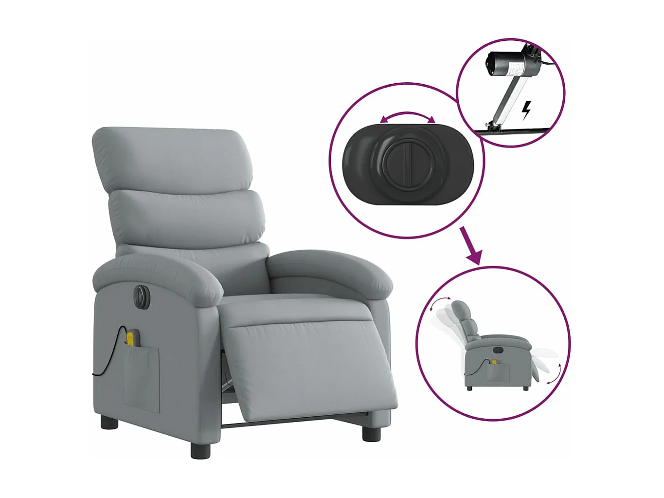 Fauteuil de massage inclinable électrique gris clair tissu REO53535