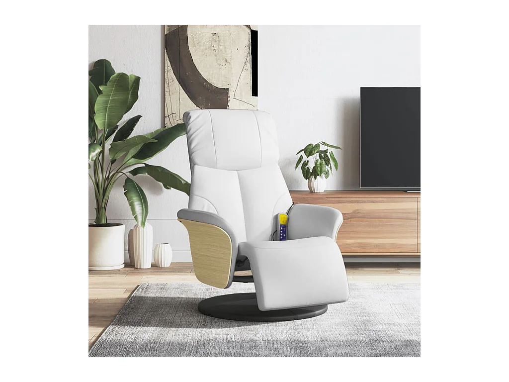Fauteuil inclinable de massage repose-pieds blanc similicuir REO77814