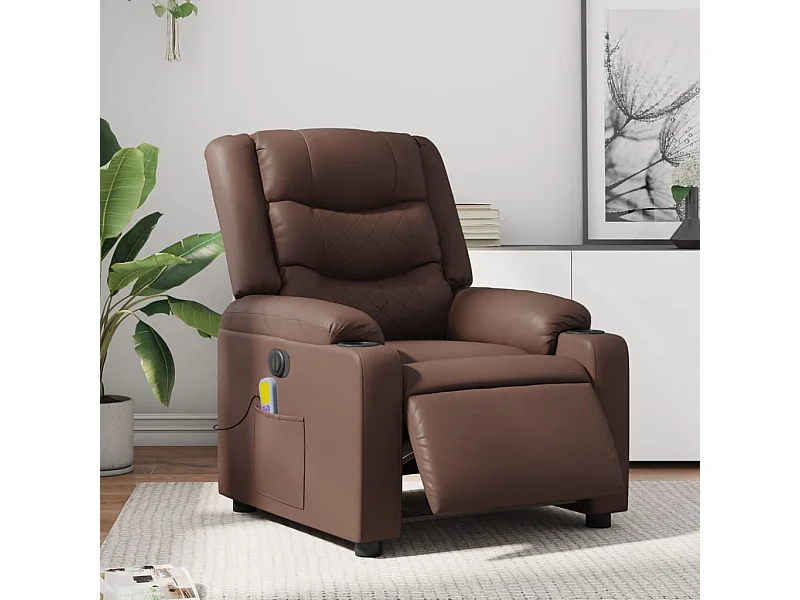 Fauteuil de massage inclinable électrique marron similicuir REO90546
