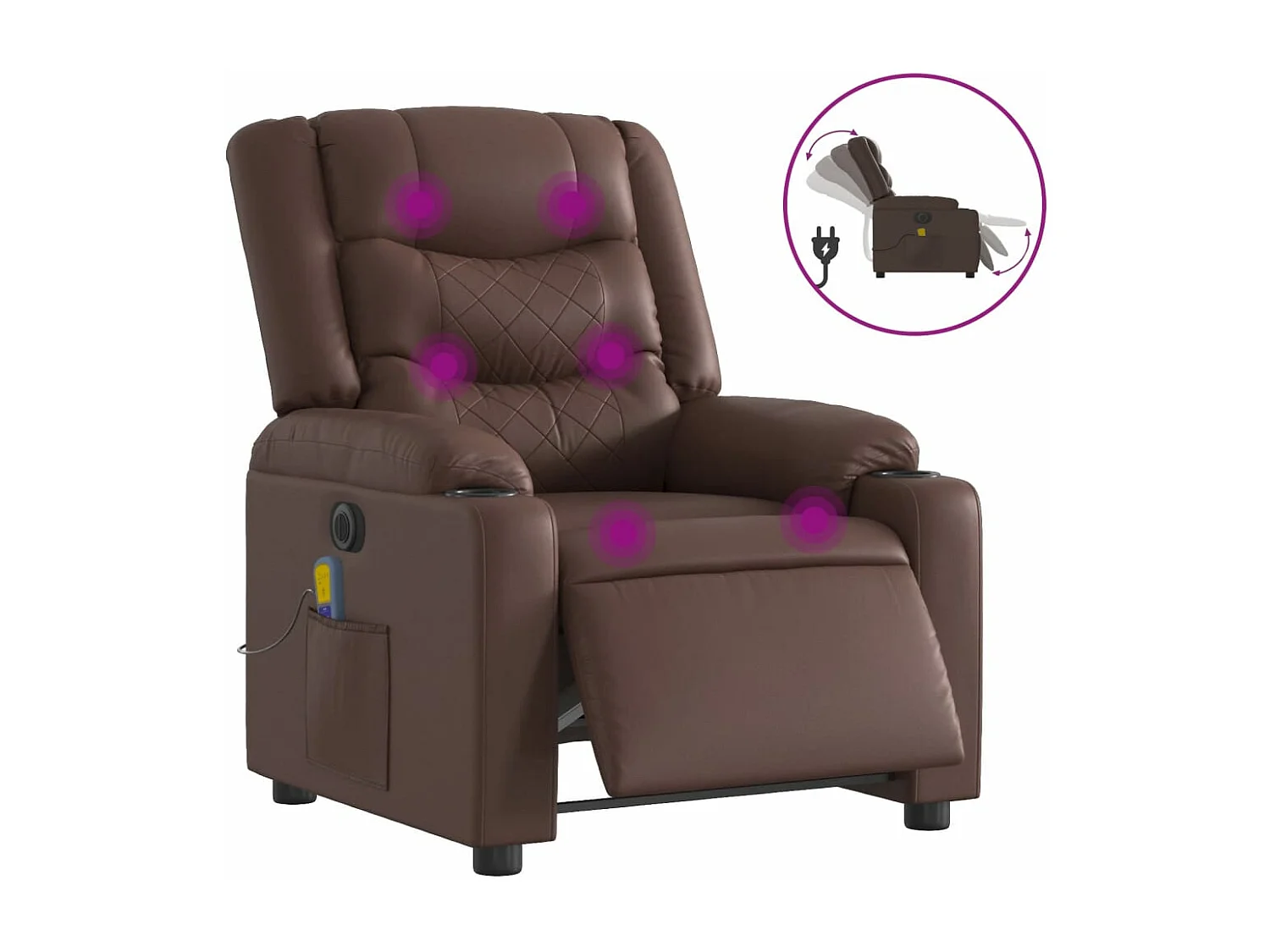 Fauteuil de massage inclinable électrique marron similicuir REO90546
