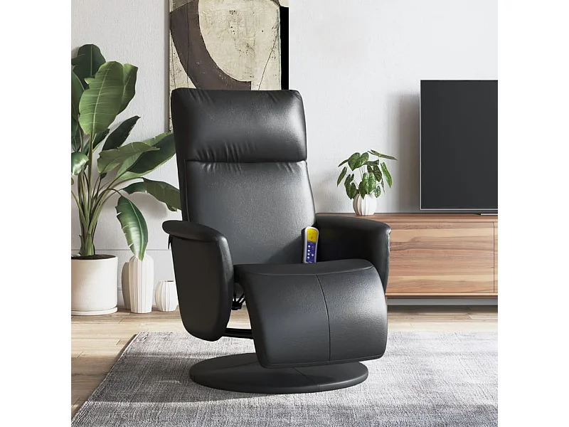 Fauteuil inclinable de massage repose-pieds noir similicuir REO96009