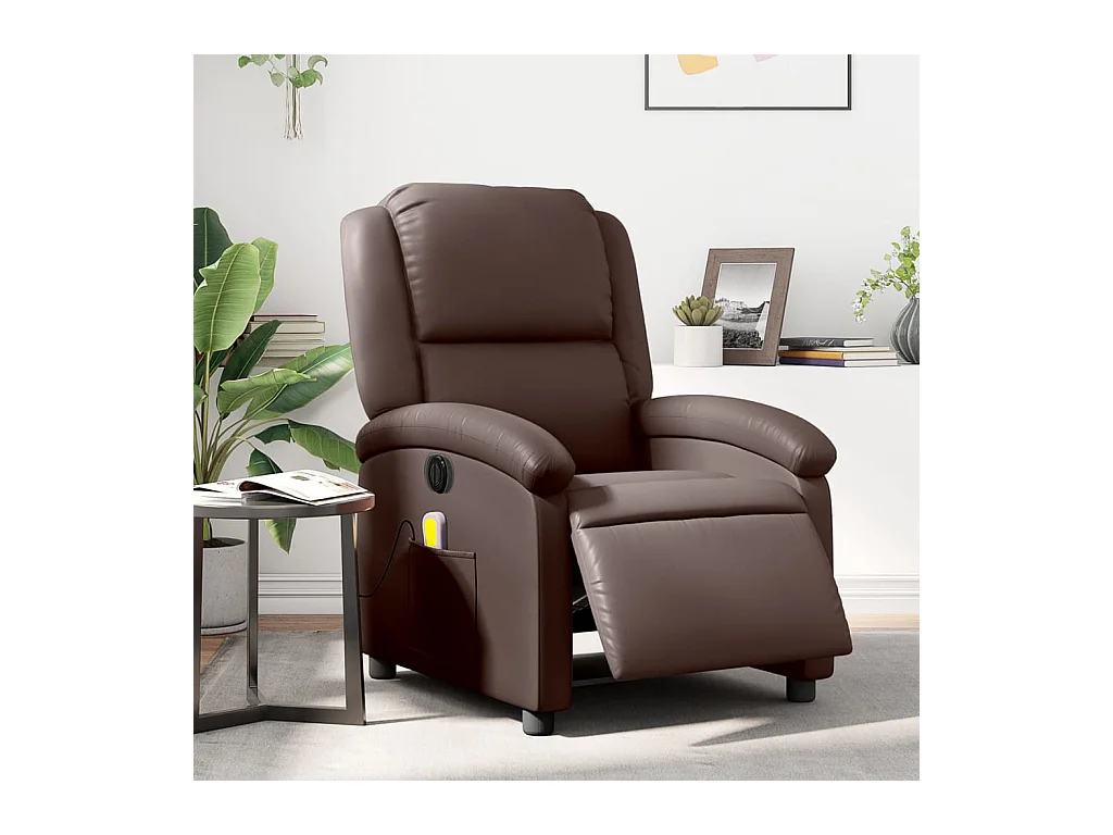 Fauteuil de massage inclinable électrique marron similicuir REO14337