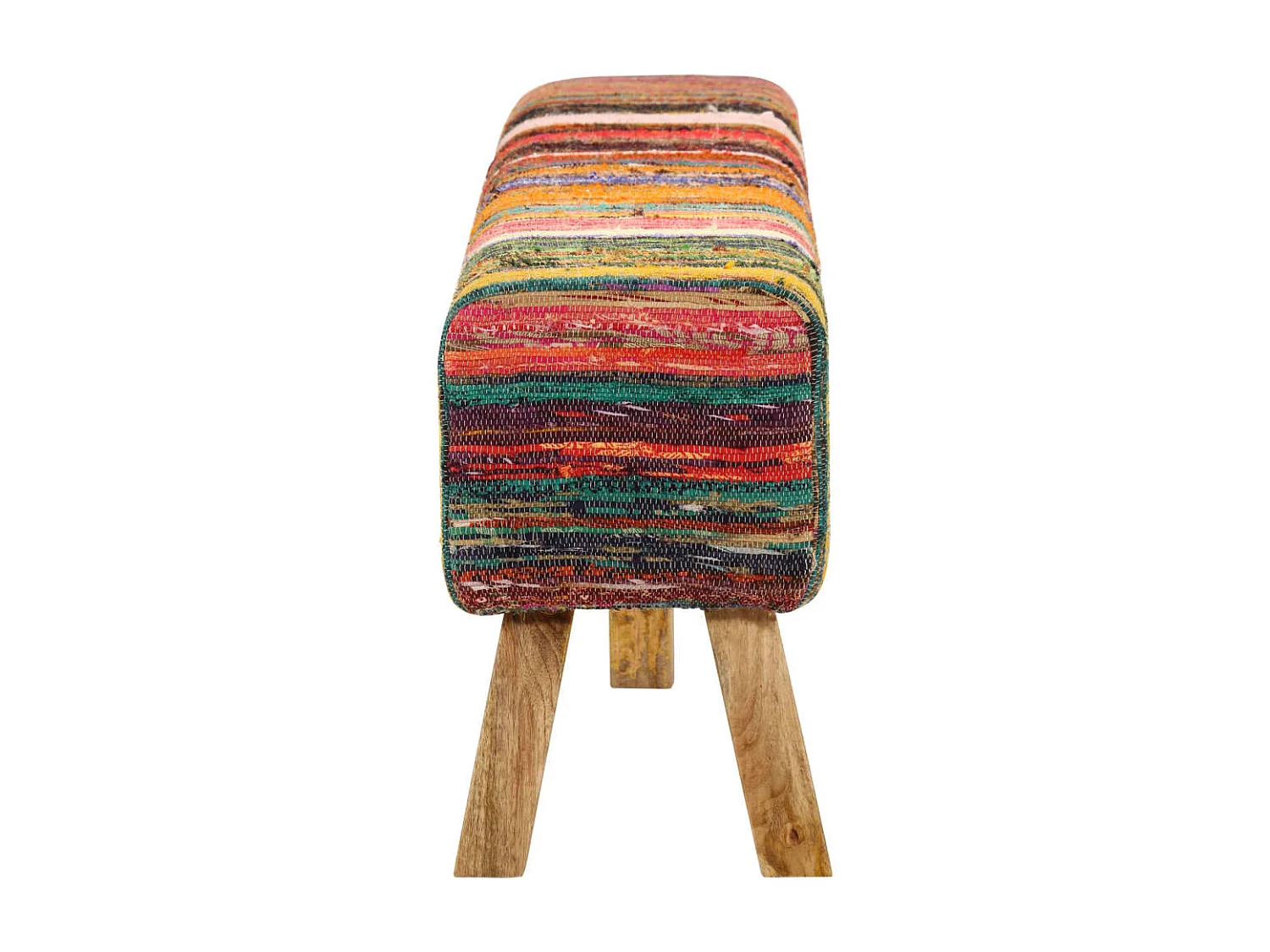 Banc multicolore 160 cm tissu chindi et bois de manguier massif REO90288