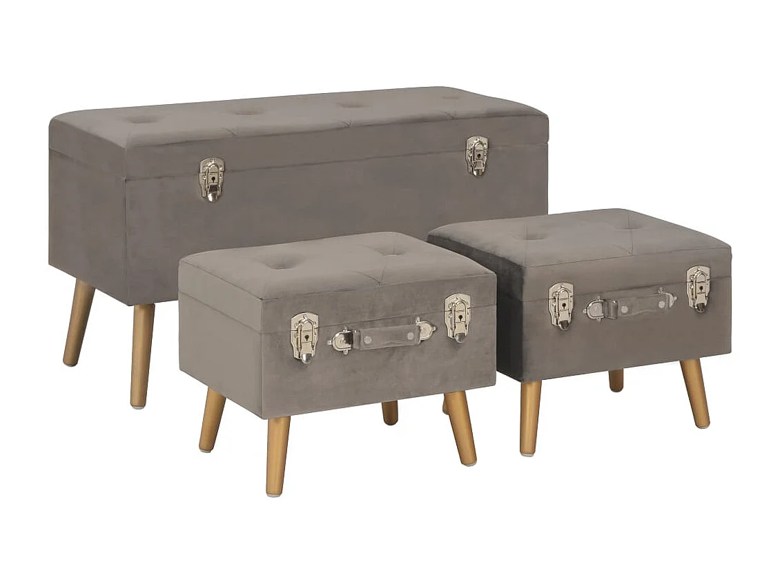 Bancs de rangement 3 pcs Gris Velours REO38933