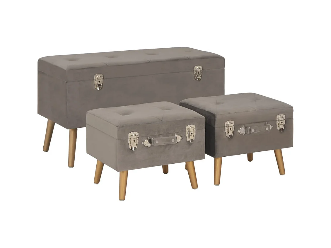 Bancs de rangement 3 pcs Gris Velours REO38933