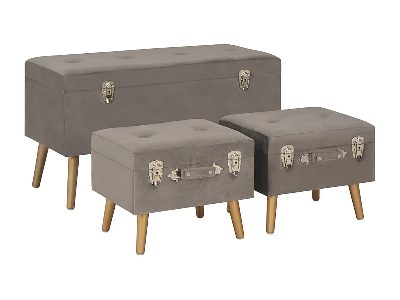Bancs de rangement 3 pcs Gris Velours REO38933